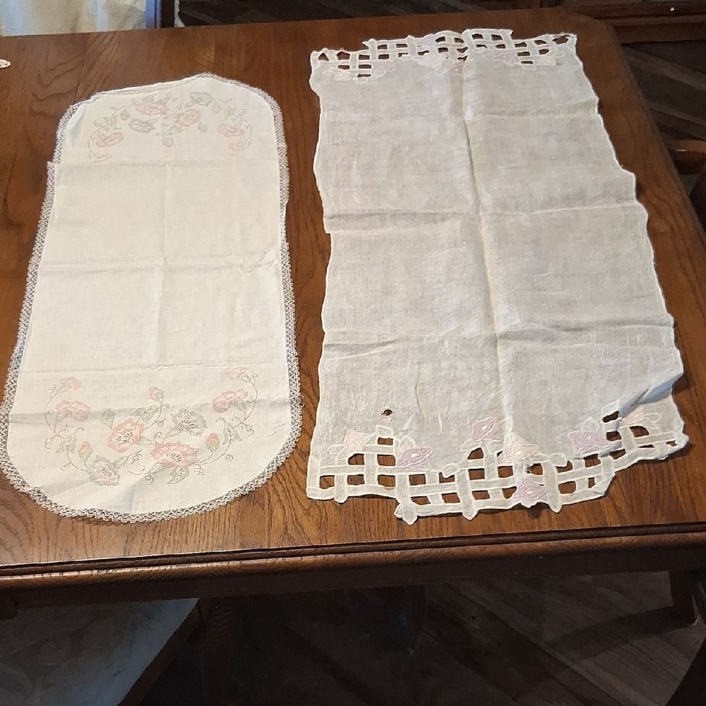 Vintage Bundle Of 2 Linen & Lace Table Runners